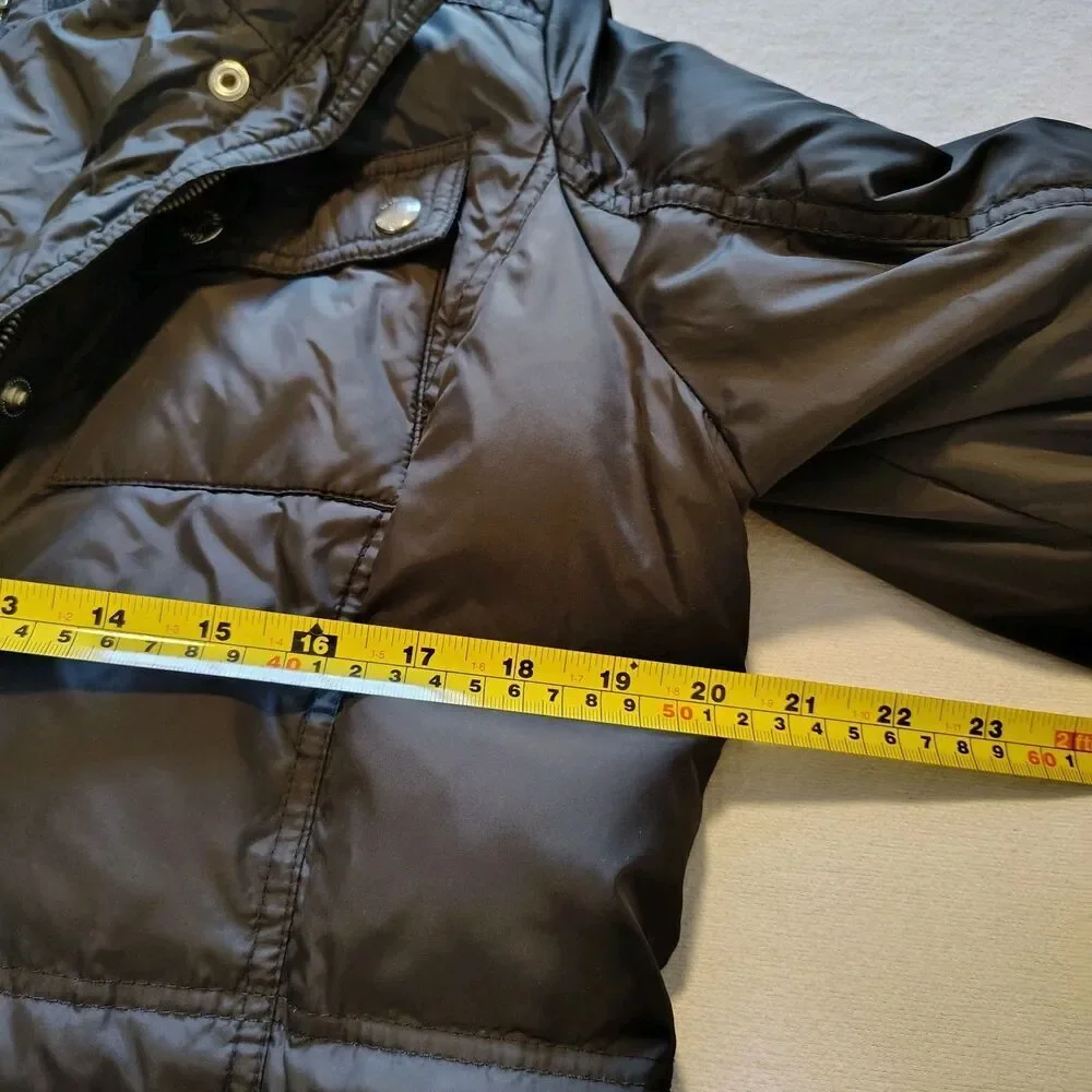 Michael Kors Women’s Black Hooded Puffer Coat Quilted Zip Snap Jacket Size Small